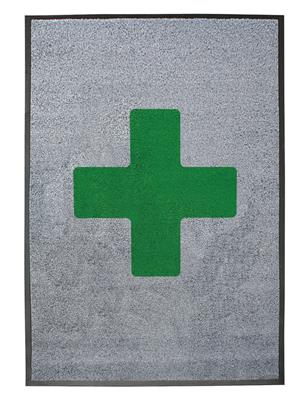 <p>Tapis d'accueil avec croix verte, gris</p>